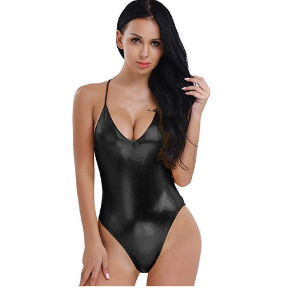 Shiny Metallic One Piece Thongs Monokini Leotards